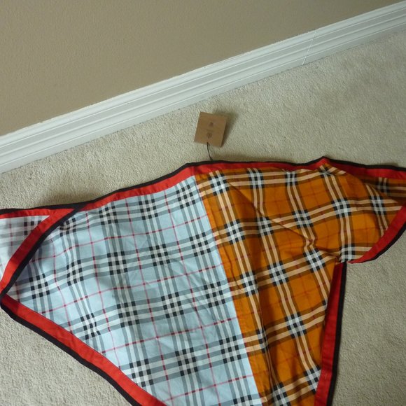 Burberry Cotton Contrast Check Bandana in Blue/Orange Multi Tone (NEW) - Picture 1 of 7